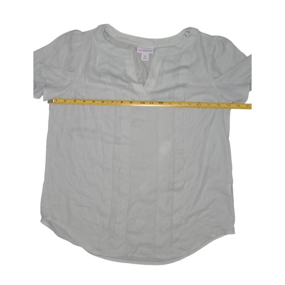 Liz Claiborne Womens Seagreen Pleated Short Sleeve Blouse XS - Picture 7 of 7